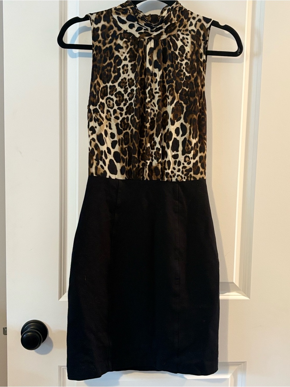 Sinequanone Paris Sleeveless Leopard Print Bodice Midi Dress with Black Skirt